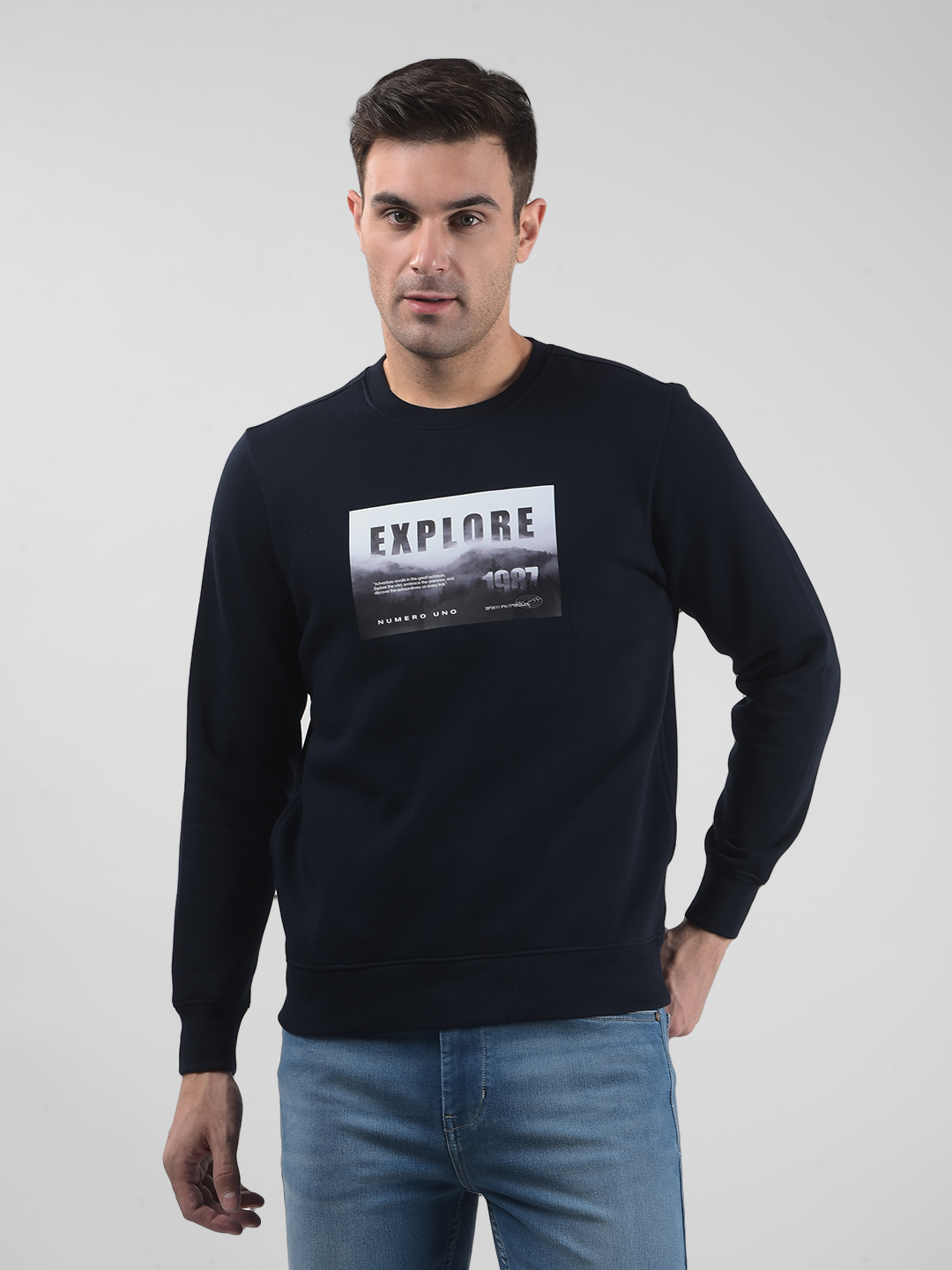 Numero Uno Men Graphic Print Navy Sweat Shirt